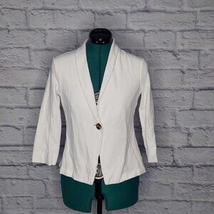 PESERICO Womens White cotton 1 button front academia office blazer jacket Size 6